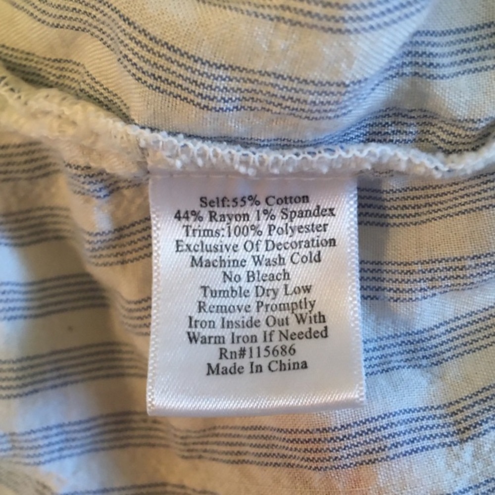Johnny Was Light Blue Striped Peasant Top with Multicolor Embroidery Size Small - Picture 12 of 12